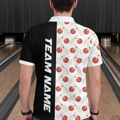 White Bowling Pattern Custom Men Bowling Polo & Quarter-Zip Shirts Bowling Team Jerseys HNT45