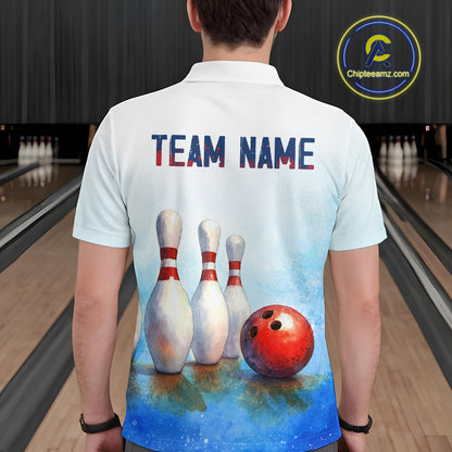 Watercolor Blue Bowling Shirts for Men Women Team Bowling Jersey for Bowlers MBL142