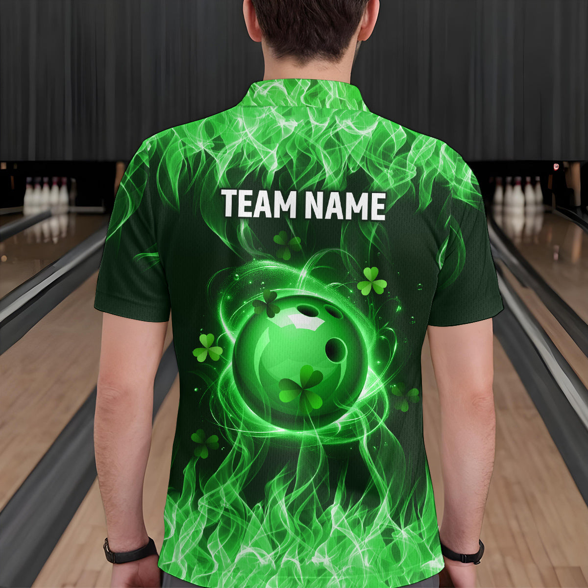 Personalized St Patrick Day Funny Flaming Bowling Shirt Men Team Polo & 1/4 Zip Shirts HNT13