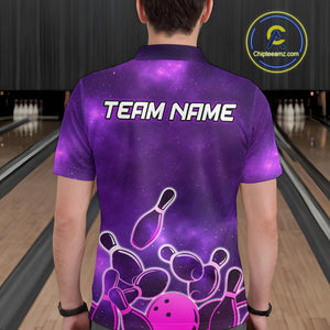 Purple Neon Bowling Shirts for Women Men Custom Team Bowling Polo & Quarter Zip MBL127