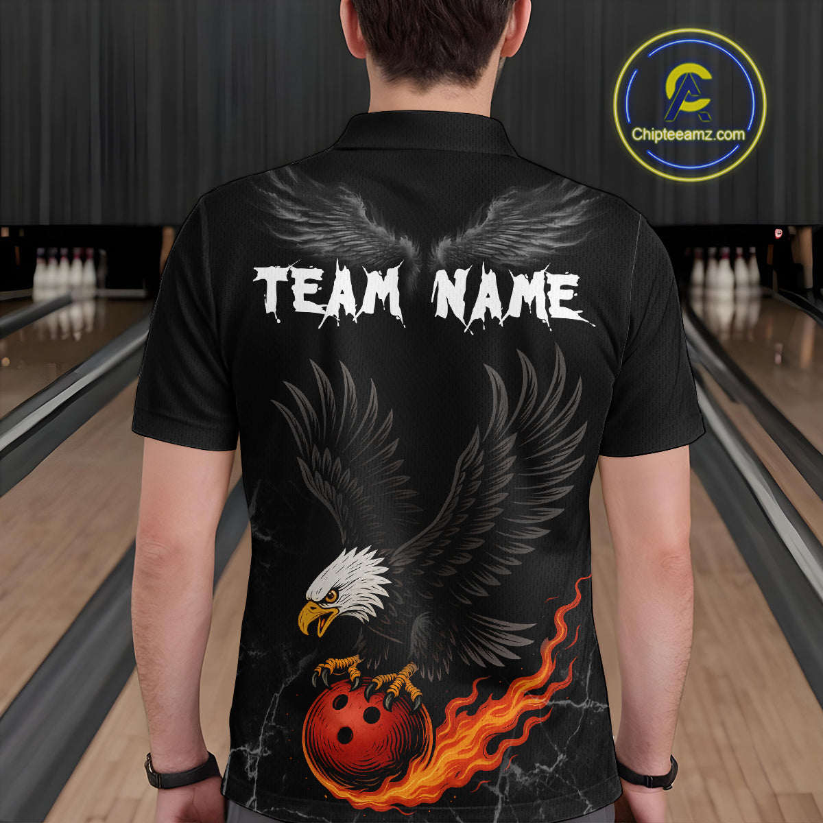 Custom Black Eagle Bowling Men Bowling Shirt Polo & Quarter-Zip Bowling Team Jerseys HNT77