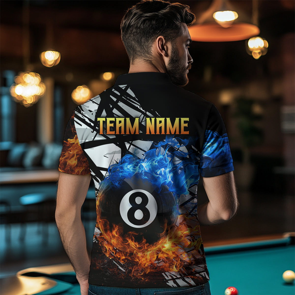 Custom Flame 8 Ball Billiard Shirts for Men Billiard Team Jerseys Polo & 1/4 Zip Shirts NNT46