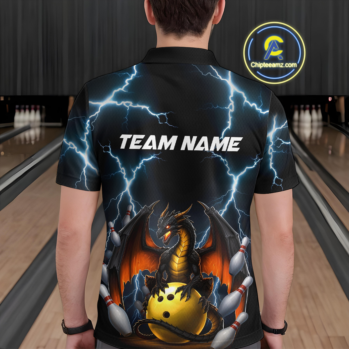 Dragon Thunder Bowling Custom Men Bowling Shirt Polo & Quarter-Zip Bowling Team Jerseys HNT55