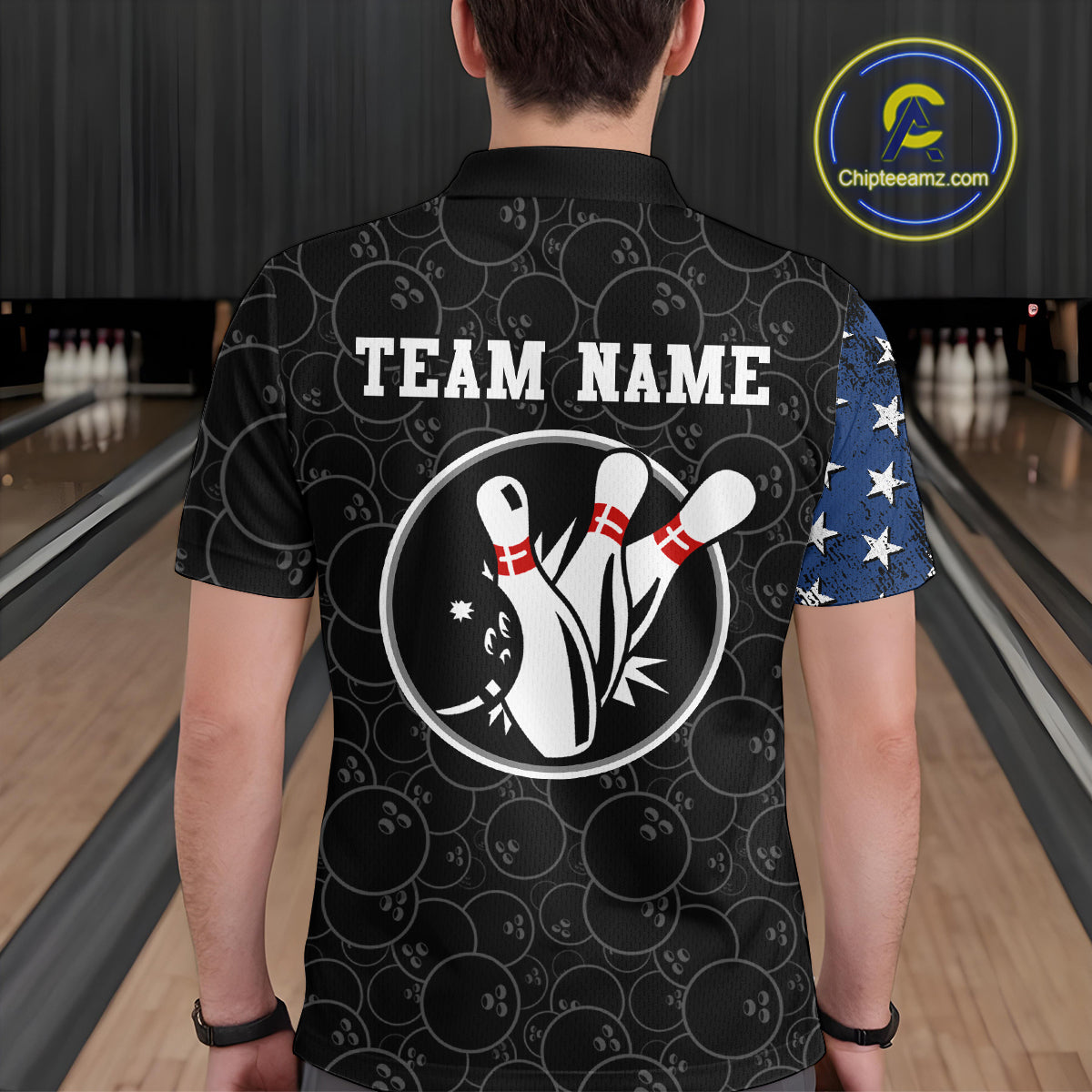 Personalized American Bowling Shirt Polo Bowling Jersey Patriotic Bowling Outfit QZT684