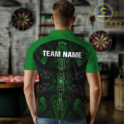Armor-Style Tribal Green Dartboard Men's Darts Shirt - Custom Name For Darts Jersey NYN0432