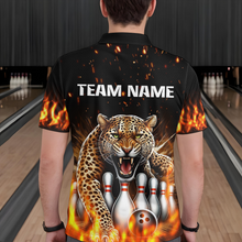 Load image into Gallery viewer, Custom Bowling Shirts Cheetah Bowling Polo Flames Bowling Shirt for Men QZT452