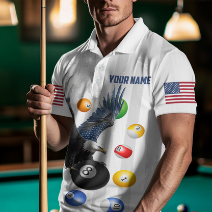 American Flag Billiards Shirt Eagle 8 Ball Billiards Billiard Shirt Men Polo Shirts & 1/4 Zip NNT07