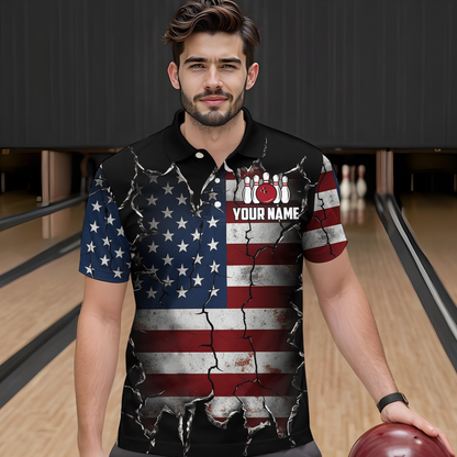 Custom US Flag Bowling Jersey for Men Bowling Team Shirts Bowling Uniform Polo & 1/4 Zip HNT161