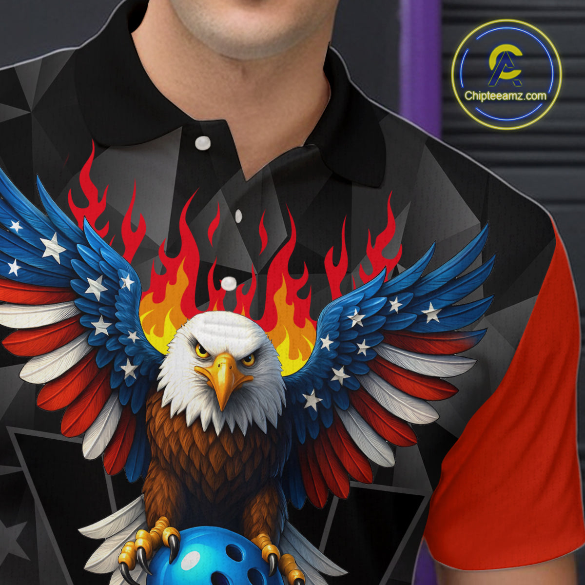 Eagle US Flag Bowling Custom Men Bowling Shirt Polo & Quarter-Zip Bowling Team Jerseys HNT67