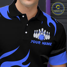 Load image into Gallery viewer, Black and Blue Flame Bowling shirts for Men Custom team bowling jerseys, mens bowling apparel NQS10267