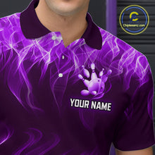 Load image into Gallery viewer, Custom Purple Flame Bowling Jersey for Men Polo &amp; 1/4 Zip Bowling Team Shirts Bowling League HNT150