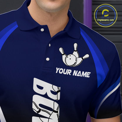 Custom Blue Bowling Shirt for Men Women Team Bowling Jerseys Polo 1/4 Zip MBL106