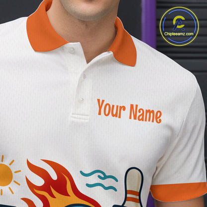 Personalized Flame Bowling Shirt Polo Bowling Summer with Team Name Gift for Bowlers QZT697