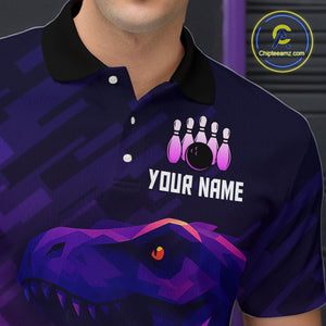 Dinosaur Purple Bowling Shirts for Men Women Custom Team Bowling Jerseys for Bowlers MBL133
