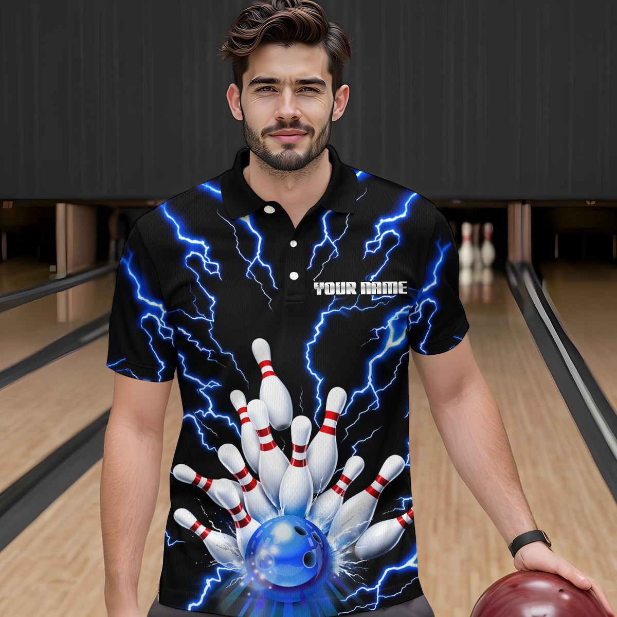 Thunder Lightning Blue Bowling Shirt Custom Bowling Jersey for Men Women Team MBL66