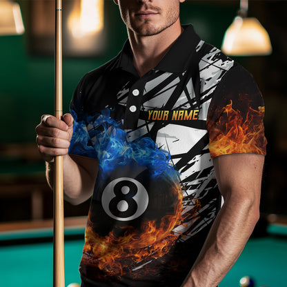 Custom Flame 8 Ball Billiard Shirts for Men Billiard Team Jerseys Polo & 1/4 Zip Shirts NNT46
