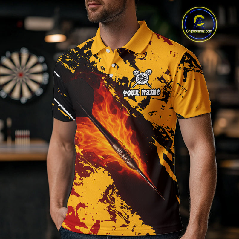 Men's Custom Darts Shirt With Flame Dart Arrows And Black-Yellow Grunge Pattern NYN0290
