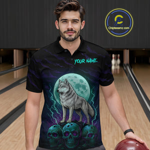 Teal And Purple Wolf & Skull Bowling Team Shirt for Men Custom Bowling League Jersey Bowling Unisex QZT750