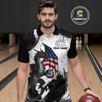 Black & White Polo Bowling Team Jersey Custom American Dragon Bowling Shirt for Men Women QZT687