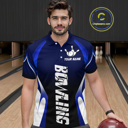 Custom Blue Bowling Shirt for Men Women Team Bowling Jerseys Polo 1/4 Zip MBL106