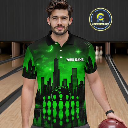 Green Bowling Custom Men Bowling Shirt Polo & Quarter-Zip Bowling Team Jerseys HNT66