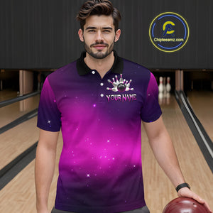 Purple Galaxy Bowling Shirts for Men Women Custom Team Bowling Jersey for Bowlers MBL125