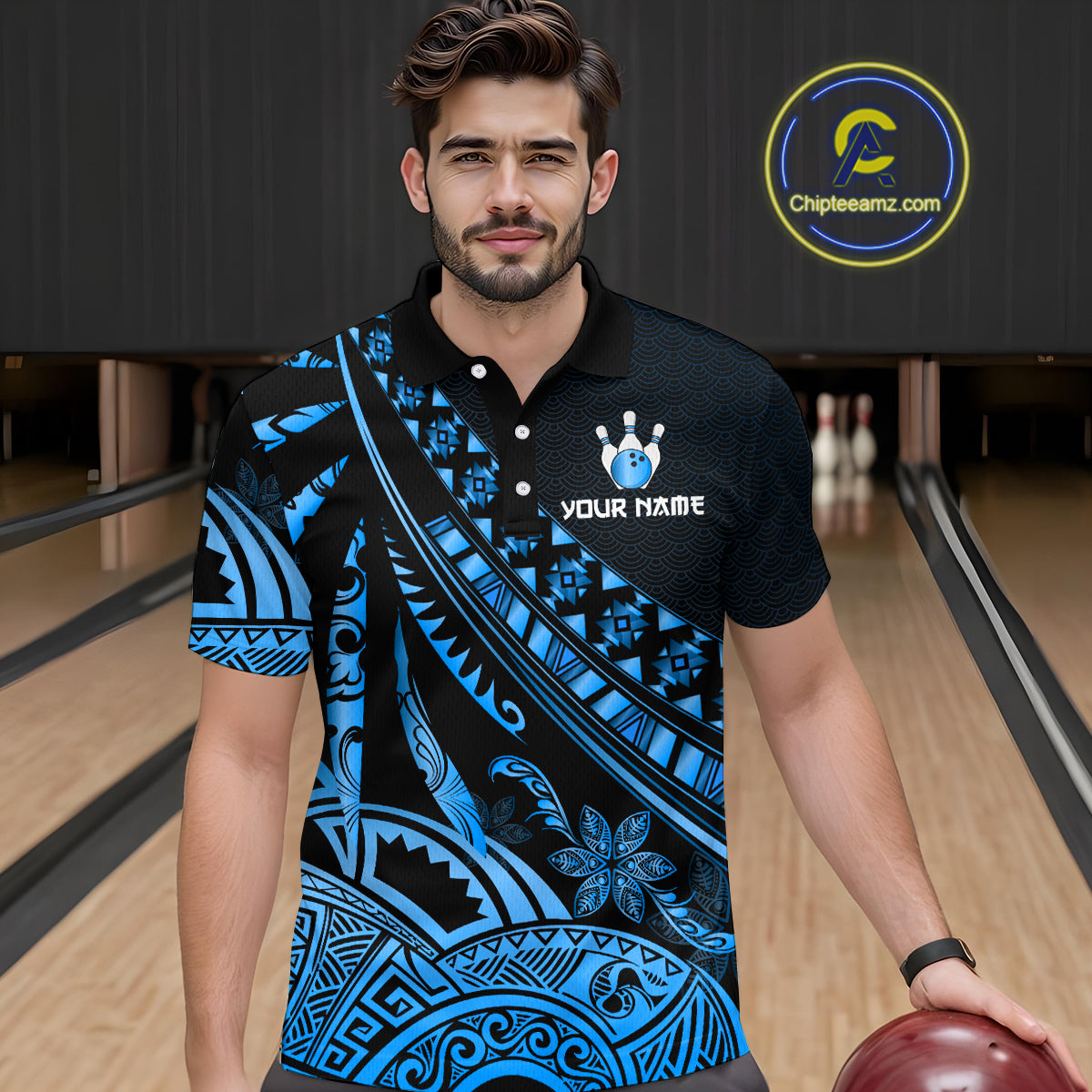 Blue Vintage Bowling Custom Men Bowling Shirt Polo & Quarter-Zip Bowling Team Jerseys HNT69
