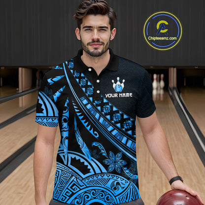 Blue Vintage Bowling Custom Men Bowling Shirt Polo & Quarter-Zip Bowling Team Jerseys HNT69