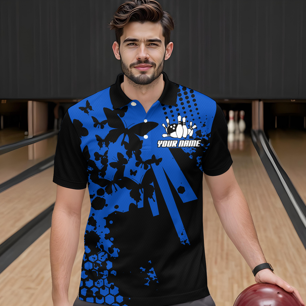 Custom Blue Butterflies Bowling Shirts for Men Women Bowling Jersey Team Name MBL79
