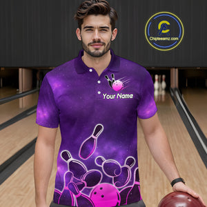 Purple Neon Bowling Shirts for Women Men Custom Team Bowling Polo & Quarter Zip MBL127