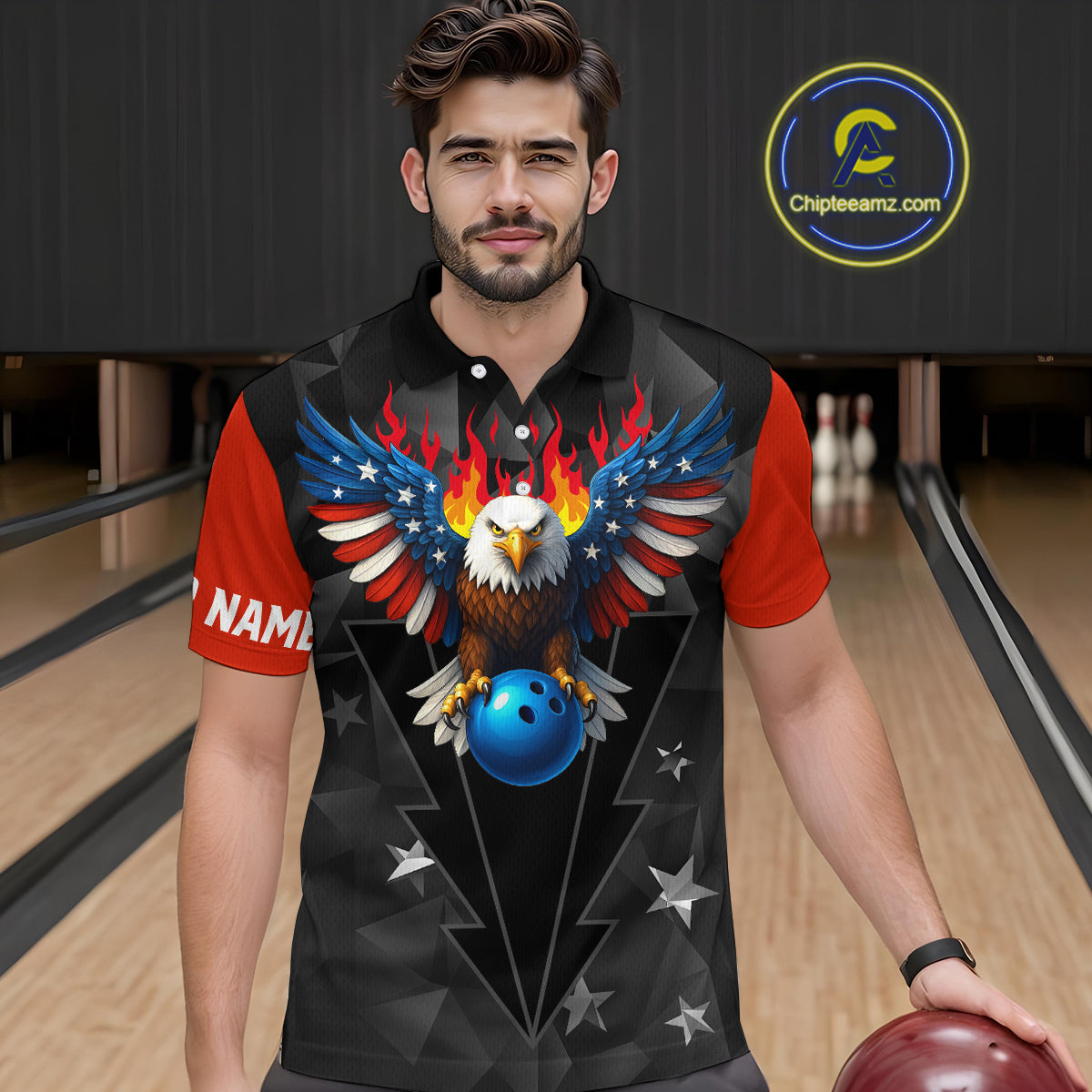 Eagle US Flag Bowling Custom Men Bowling Shirt Polo & Quarter-Zip Bowling Team Jerseys HNT67