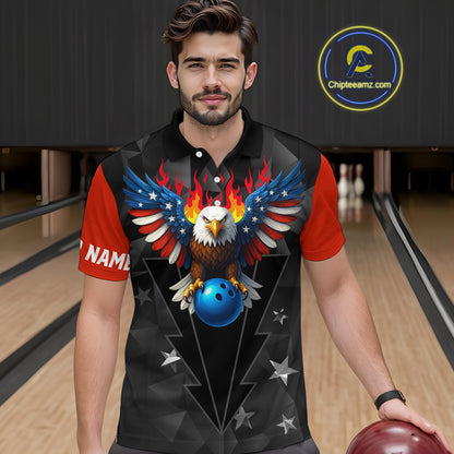 Eagle US Flag Bowling Custom Men Bowling Shirt Polo & Quarter-Zip Bowling Team Jerseys HNT67