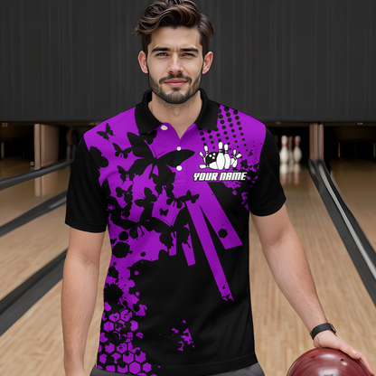Custom Purple Butterflies Bowling Shirts for Men Women Bowling Jersey Team Name MBL79