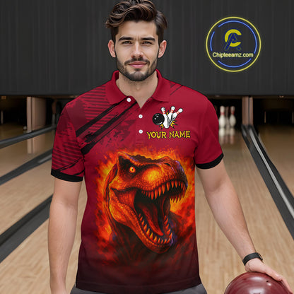 Red Dinosaur Bowling Custom Men Bowling Shirt Polo & Quarter-Zip Bowling Team Jerseys HNT72