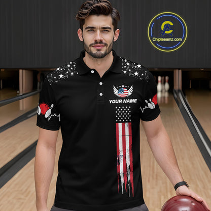 American Flag Bowling Custom Men Bowling Shirt Polo & Quarter-Zip Bowling Team Jerseys HNT54
