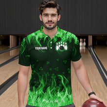 Load image into Gallery viewer, Personalized St Patrick Day Funny Flaming Bowling Shirt Men Team Polo &amp; 1/4 Zip Shirts HNT13