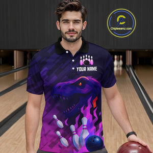Dinosaur Purple Bowling Shirts for Men Women Custom Team Bowling Jerseys for Bowlers MBL133