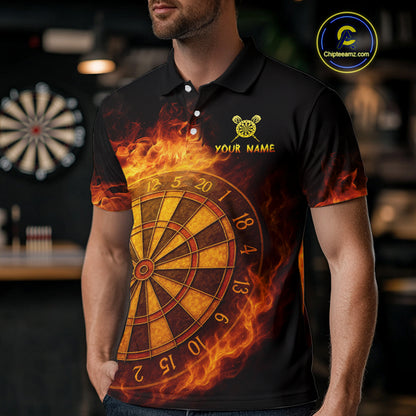 Personalized 3D Orange Dartboard Dragon Flame Dart Shirts For Men Custom Darts Team Jerseys TDM4069