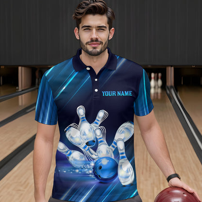 Custom Blue Bowling Jersey for Men Bowling Team Shirts Bowling Uniform Polo & 1/4 Zip HNT162