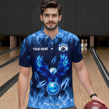Load image into Gallery viewer, Blue Flame Eagle Custom Bowling Team Shirts For Men Fire Bowling League Polo &amp; 1/4 Zip Shirt HNT09