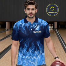 Load image into Gallery viewer, Custom Blue Flame Bowling Jersey for Men Polo &amp; 1/4 Zip Bowling Team Shirts Bowling League HNT150
