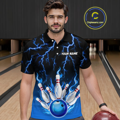 Blue Thunder Bowling Custom Men Bowling Shirt Polo & Quarter-Zip Bowling Team Shirts HNT71