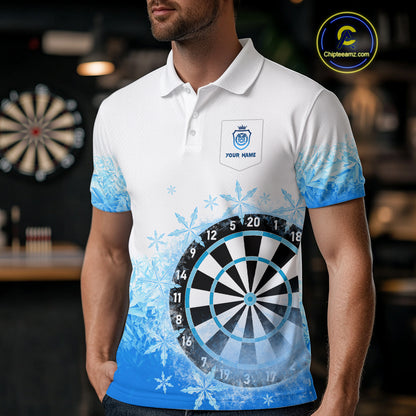 Blue Icy Frozen Darts Shirts With Pocket For Men Custom Darts Team Jerseys TDM4035
