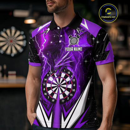 Purple Darts Jerseys Custom Thunder Lightning Dragon Dart Shirt Team Polo & Quarter Zip For Men TDM4316
