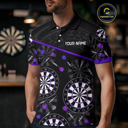 Men's Custom Darts Shirt With Purple-Black Dartboard And Arrows Pattern NYN0264
