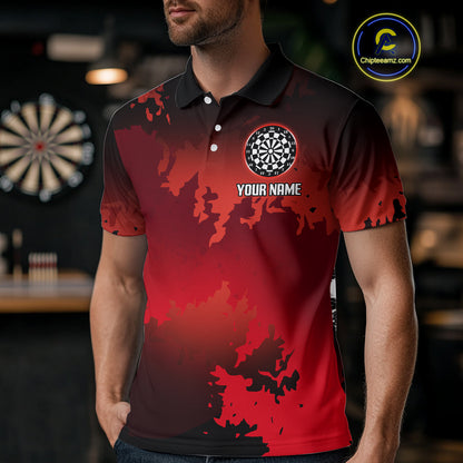 Men's Custom Darts Shirt With Grunge Red Camo Broken Dartboard & Skull Art NYN0269