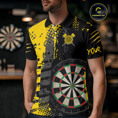 Men's Custom Darts Shirt With Fierce Tiger And Yellow Grunge Splatter NYN0258