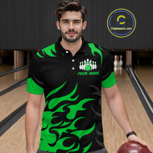 Load image into Gallery viewer, Black and Green Flame Bowling shirts for Men Custom team bowling jerseys, mens bowling apparel NQS10268