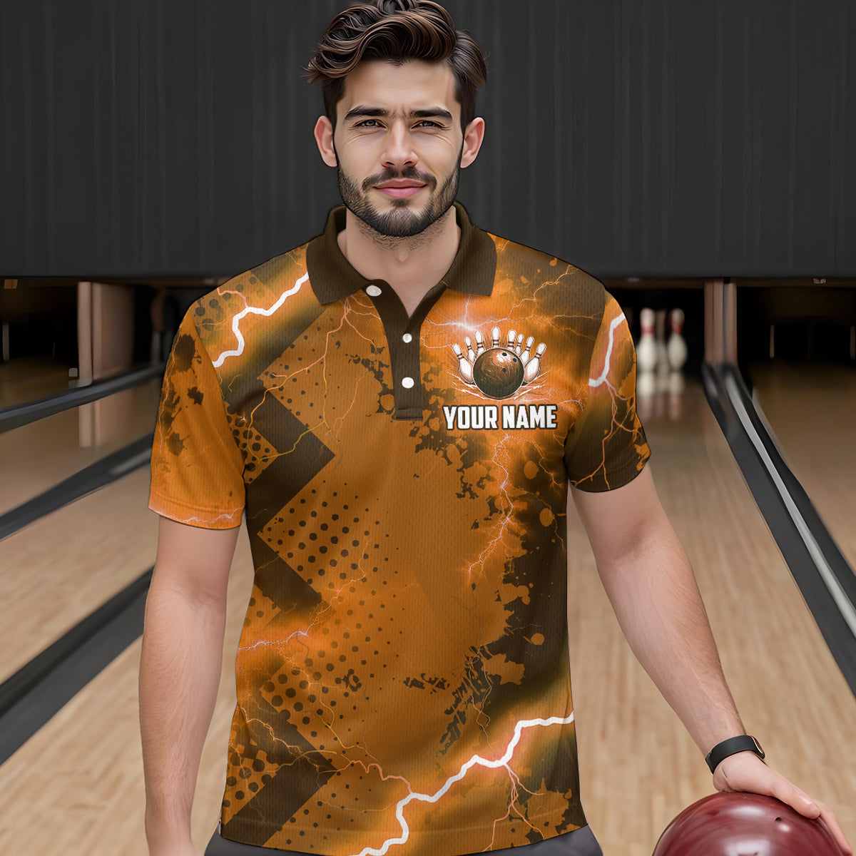 Thunder Lightning Bowling Shirt Orange Bowling Jersey Men Women Team Bowling Shirts MBL64