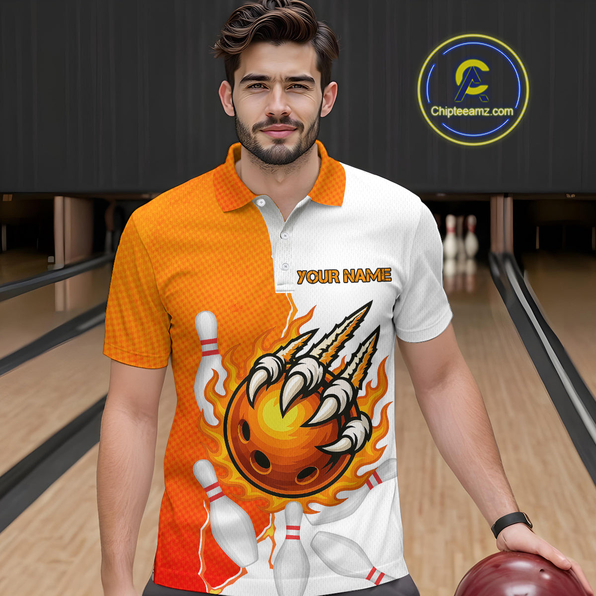 Custom Sharp Claws Bowling Shirt Orange Men Women Team Bowling Flaming Jerseys MBL91